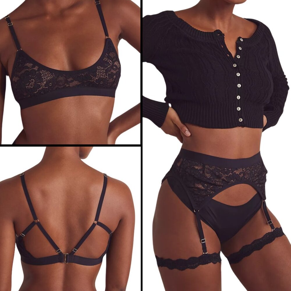 We Are HAH | Free People Guard Her Convertible Bra Garter Black Lace Small NWT